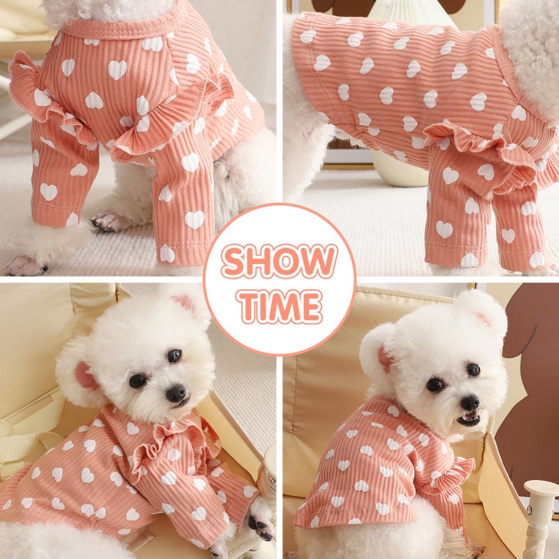 Yaopelky Dog Clothes for Small Medium Dogs Girl Heart Print Cat Tee Shirt Spring Summer Chihuahua Clothe Puppy Outfits Ruffle Long Sleeve Doggy Shirts Pet Outfit - Image 4
