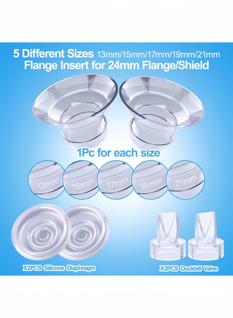 9 Pack Breast Milk Pump Inserts 13/15/17/19/21mm Compatible with Momcozy Wearable Breast Pump, for TSRETE/Spectra/Medela 24mm Shields, Include Silicone Diaphragm&Duckbill Valve - Image 3