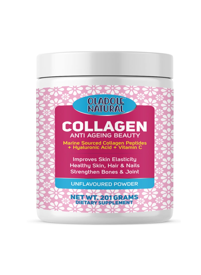 Oladole Natural Collagen Peptides Powder Enriched With Hyaluronic Acid, Premium Hydrolyzed Marine Collagen - 201g - Image 1