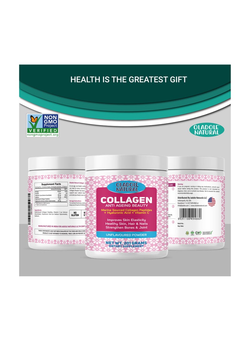 Oladole Natural Collagen Peptides Powder Enriched With Hyaluronic Acid, Premium Hydrolyzed Marine Collagen - 201g - Image 4