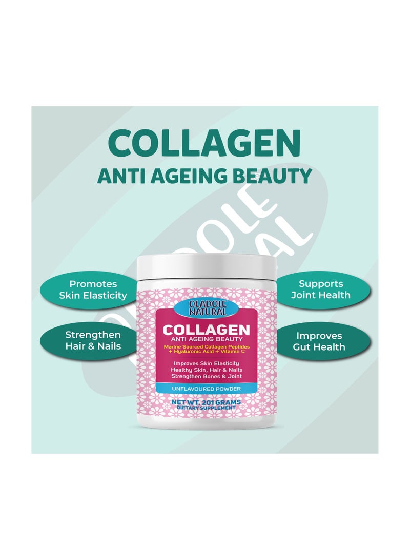 Oladole Natural Collagen Peptides Powder Enriched With Hyaluronic Acid, Premium Hydrolyzed Marine Collagen - 201g - Image 5