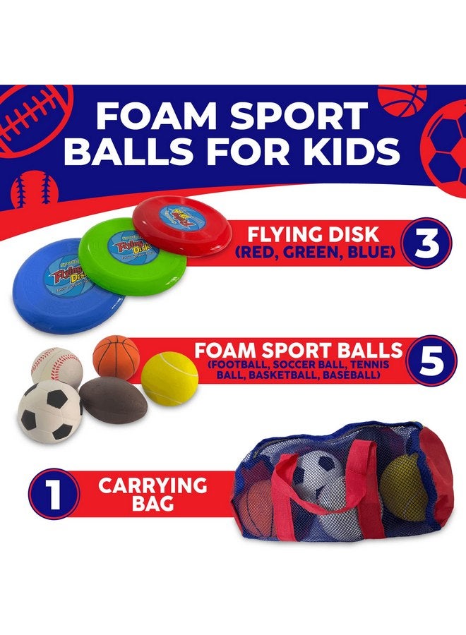 Toysery Toysery Foam Sports Balls Toddler Toys Set with Carry Bag - Includes Football, Soccer Ball, Tennis Ball, Basketball, Baseball, Kickball, & 3 Fresbee Discs - Soft Balls for Kids and Toddlers Ages 1-3  - Image 4