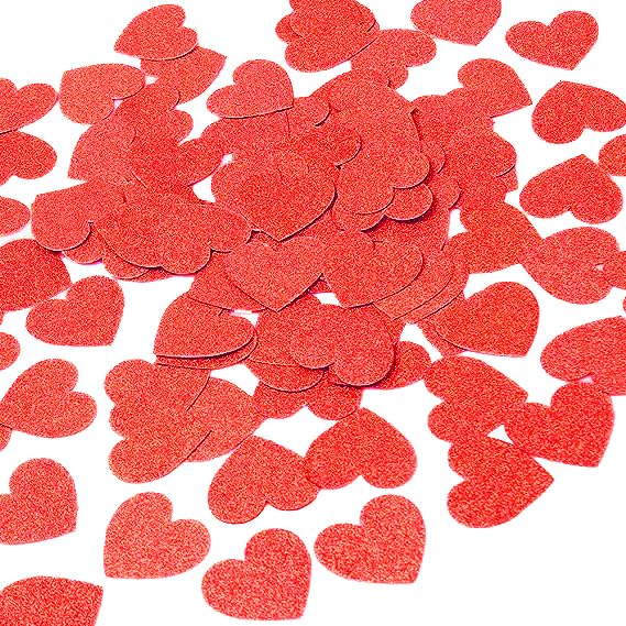 TrifleArte Heart Shape Confetti | 100 Pcs Heart Shape Red Color Glitter Cutouts | Confetti Cutouts | for Classroom, Wall Decor, Party Decoration | 1.2 in Diameter (Red) - Image 1