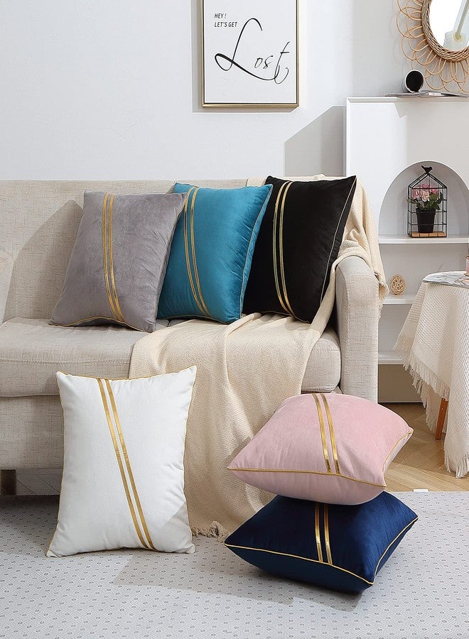 WACOMECO Pack of 2 Gold Throw Pillow Covers - Soft Decorative Luxury Velvet Cushion Covers Pillow Cases with Gold Leather for Sofa Bedroom Livingroom Car, 18 x 18 in, Black - Image 2