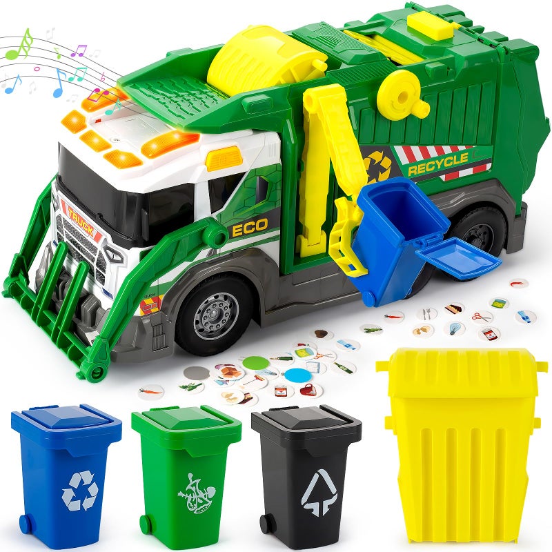 Hodurgyi Large Garbage Truck Toy Set for Boys Ages 3 4 5 6 7 8 Kids Trash Truck with Sound Light Dumpster Trash Bins and Learning Cards Friction Powered Garbage Trucks Christmas Birthday Gifts for Toddler - Image 3