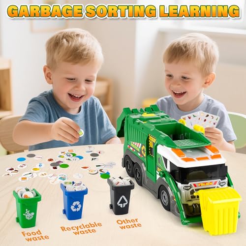Hodurgyi Large Garbage Truck Toy Set for Boys Ages 3 4 5 6 7 8 Kids Trash Truck with Sound Light Dumpster Trash Bins and Learning Cards Friction Powered Garbage Trucks Christmas Birthday Gifts for Toddler - Image 5