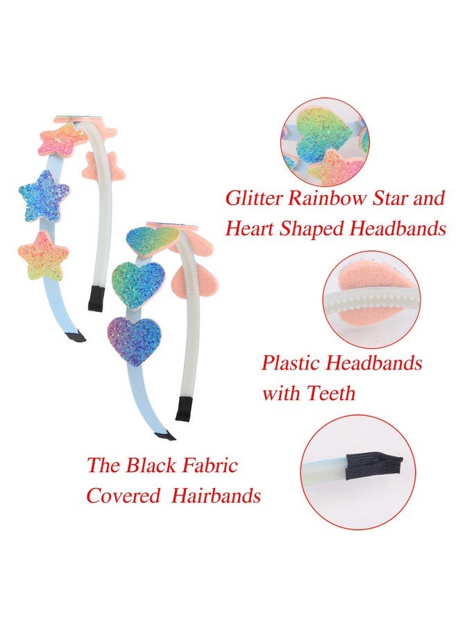شيما عصابات رأس للفتيات على شكل قلب لامع على شكل نجمة قوس قزح Hariband للأطفال والبنات من إكسسوارات الشعر، عبوة من 8 قطع - Image 3
