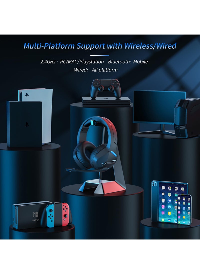BINNUNE - BW01 2.4GHz Bluetooth Wireless Gaming Headset with Microphone for PC PS4 PS5 Playstation 4 5 Laptop Computer - Image 1