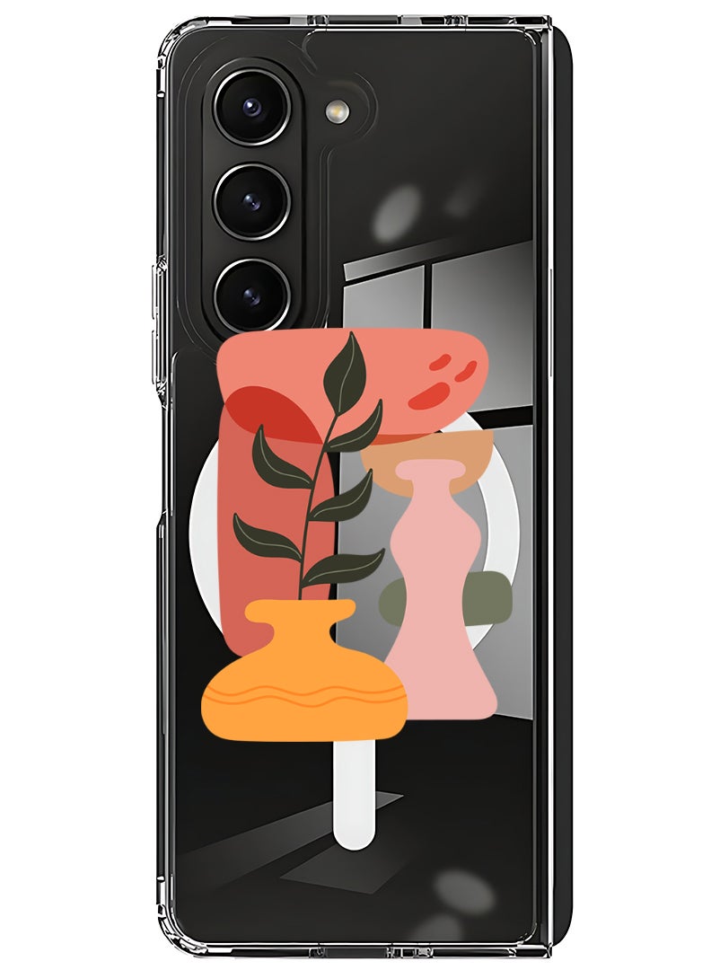 Theodor Magnetic Case for Samsung Galaxy Z Fold 5 Compatible with MagSafe Wireless Charging, Shockproof Phone Bumper Cover Vase leaf - Image 1