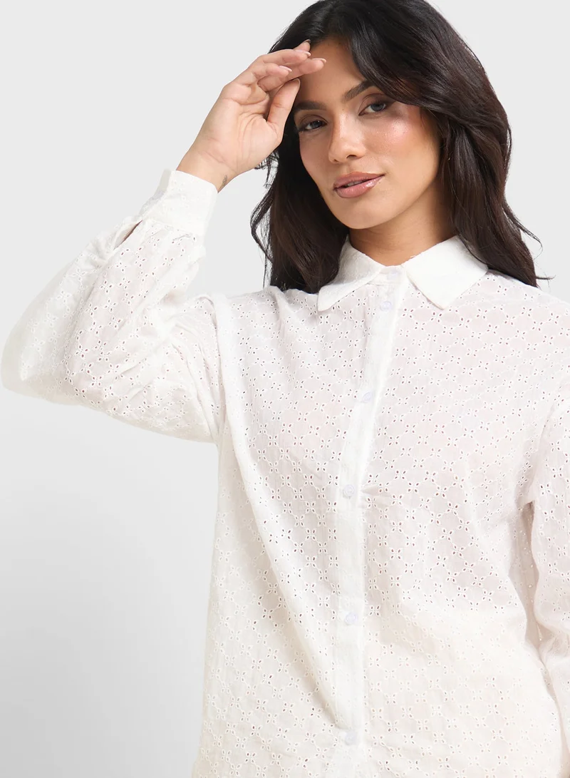 ELLA white Button Down Puff Sleeve Shirt for Women | Best Price UAE