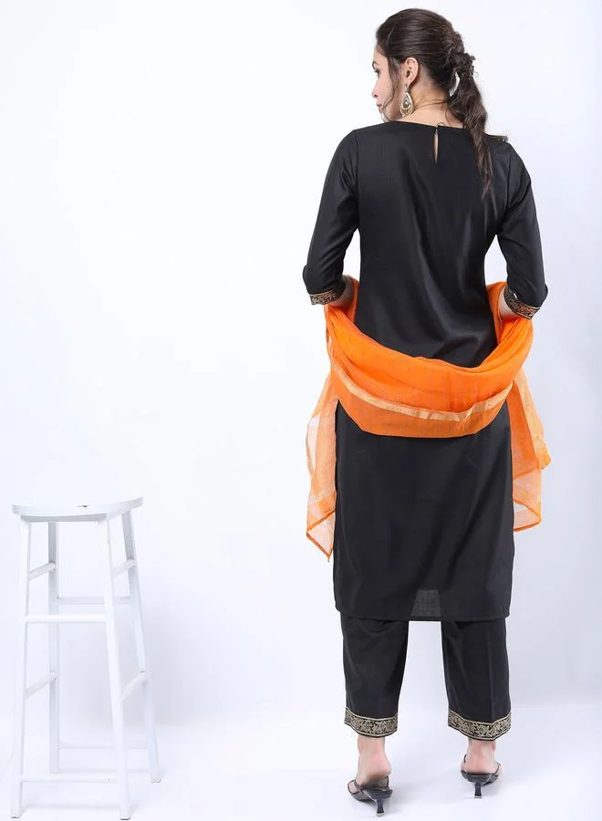 Ketch Foil Print Straight Kurta and Palazzo with Dupatta Set by Styli