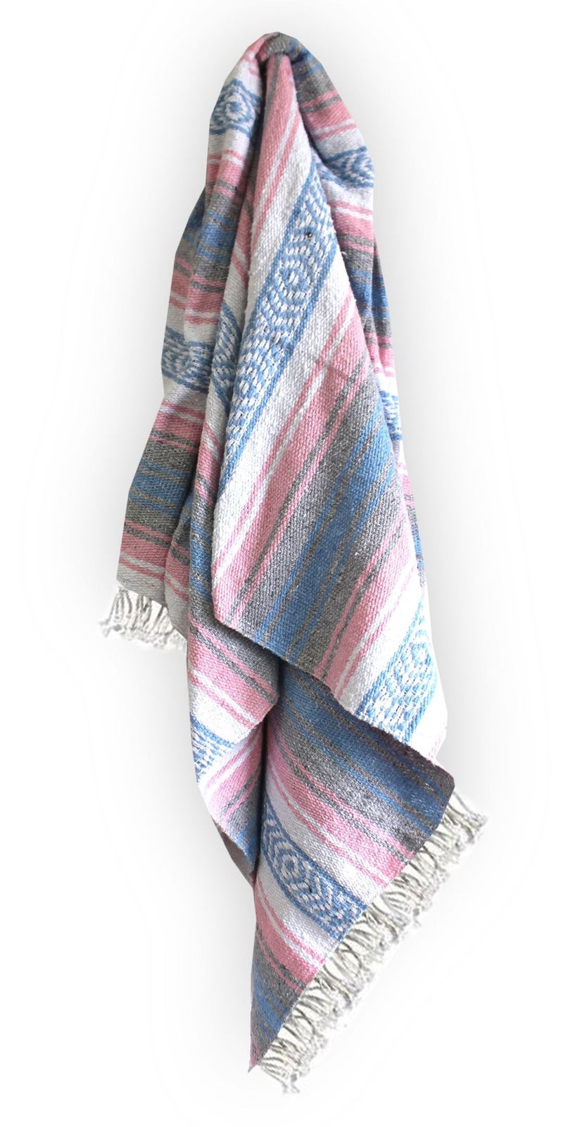 Del Mex Classic Mexican Blanket, Large Authentic Woven Falsa Throw (70"x50"), Artisan Southwest Décor for Beach, Yoga, Outdoors (Light Pink/Blue) - Image 3