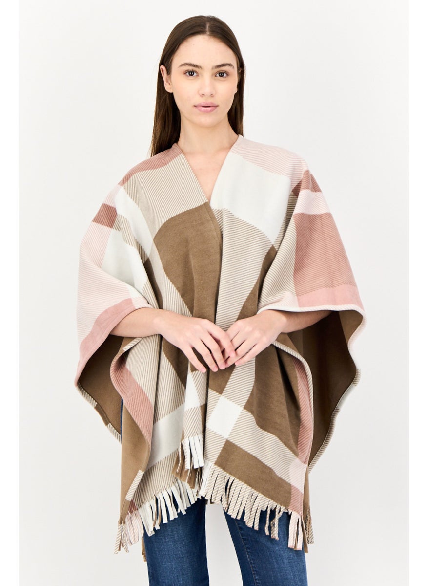 London Fog Women Split Neck Plaid Fleece Poncho, Multicolor  - Image 1