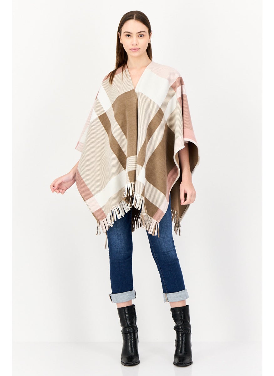 London Fog Women Split Neck Plaid Fleece Poncho, Multicolor  - Image 4