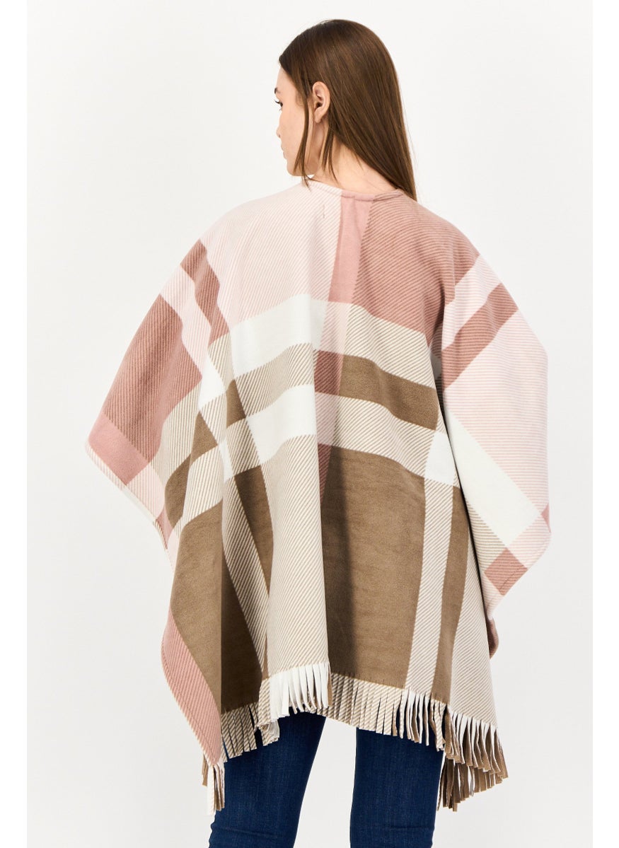 London Fog Women Split Neck Plaid Fleece Poncho, Multicolor  - Image 3