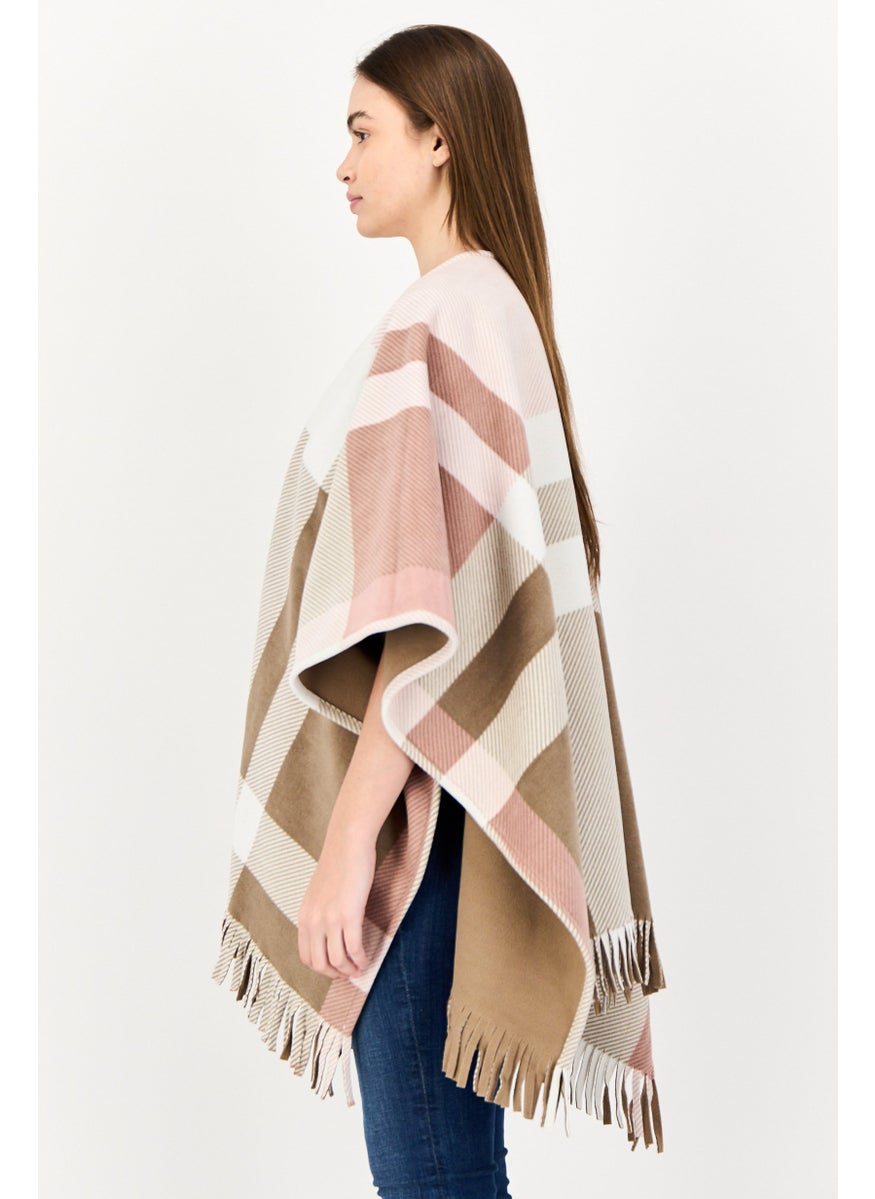 London Fog Women Split Neck Plaid Fleece Poncho, Multicolor  - Image 2