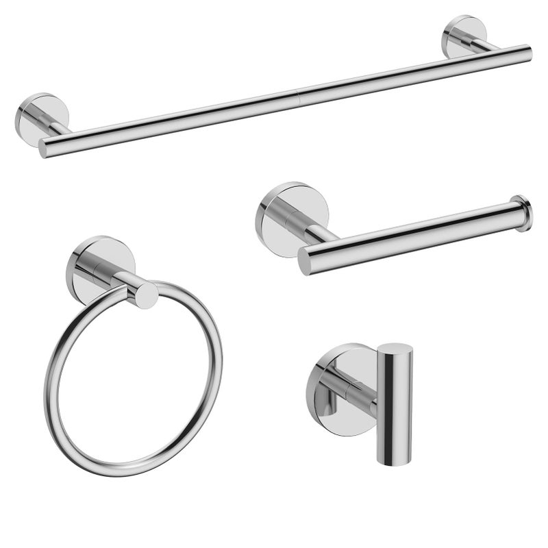 USHOWER Polished Chrome Bathroom Accessories Set  24-Inch Towel Bar Set Wall Mounted  Durable SUS304 Stainless Steel Bathroom Hardware Set  4-Piece - Image 1