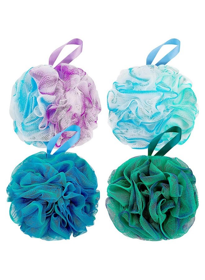 DadyMart Bath Shower Loofah Sponge 60g Bath Mesh Pouf Shower Ball Body Scrubber Exfoliating Bath Sponge for Women and Men, Set of 4, Flower - Image 1