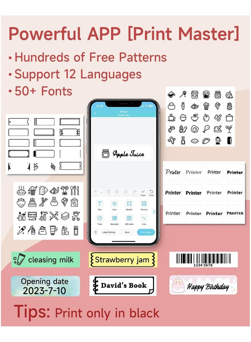 Phomemo D30 Label Maker, Bluetooth Portable Labeler, USB Rechargeable, Phone Compatible, PINK - Image 4