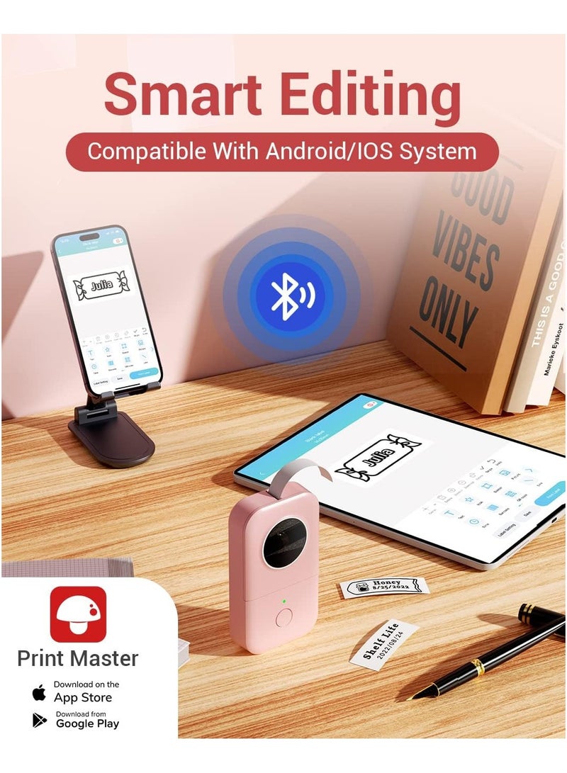 Phomemo D30 Label Maker, Bluetooth Portable Labeler, USB Rechargeable, Phone Compatible, PINK - Image 5