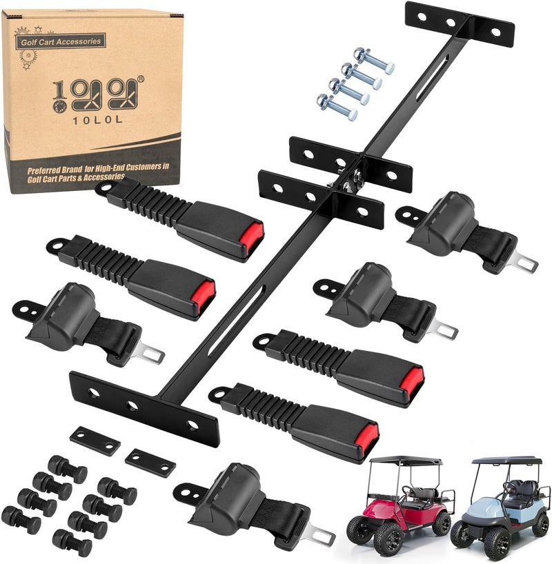 10L0L Universal 4 Passenger Golf Cart Seat Belt Kit for EZGO, Yamaha, Club Car with Bracket - Image 1