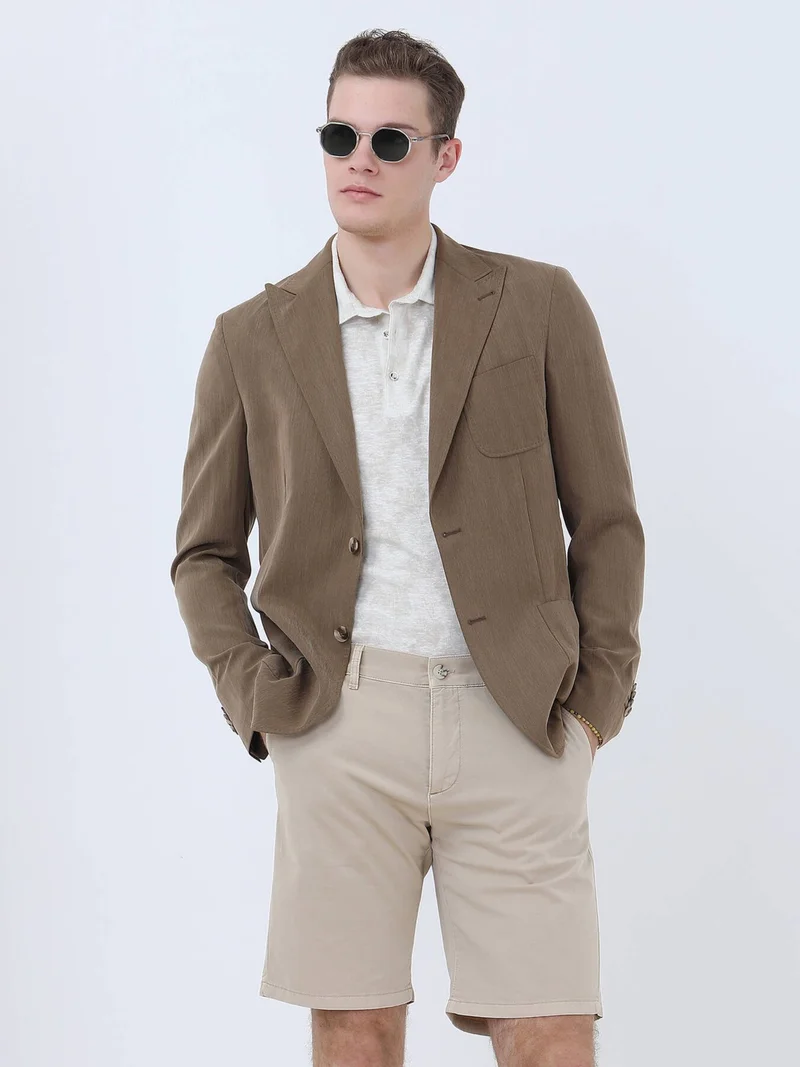 كيب Beige Printed Polo Collar Cotton Blend T-Shirt