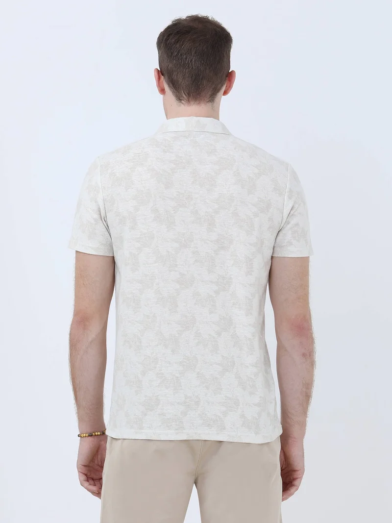 كيب Beige Printed Polo Collar Cotton Blend T-Shirt