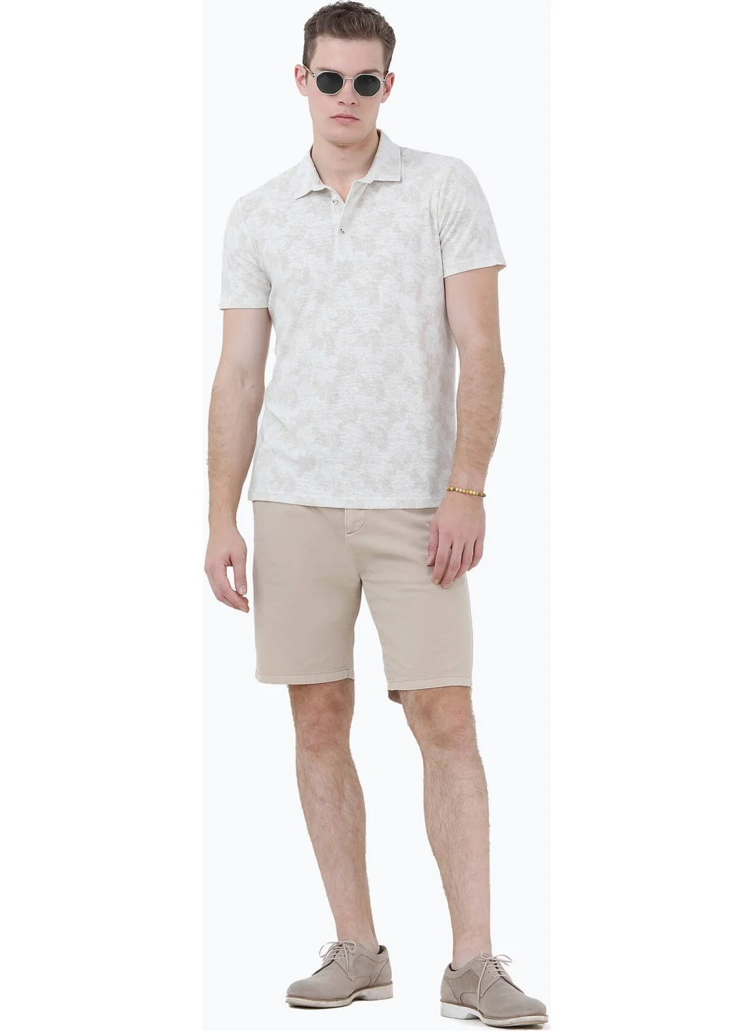 Kip Beige Printed Polo Collar Cotton Blend T-Shirt