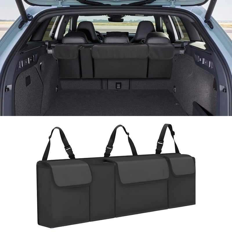 Alieemo Car Trunk Organizer Waterproof Collapsible Cargo Bag with 4 PocketsBackseat Hanging Large Storage with Adjustable Straps Sturdy Space Saver Frees Trunk Floor for SUV Truck Black - Image 3
