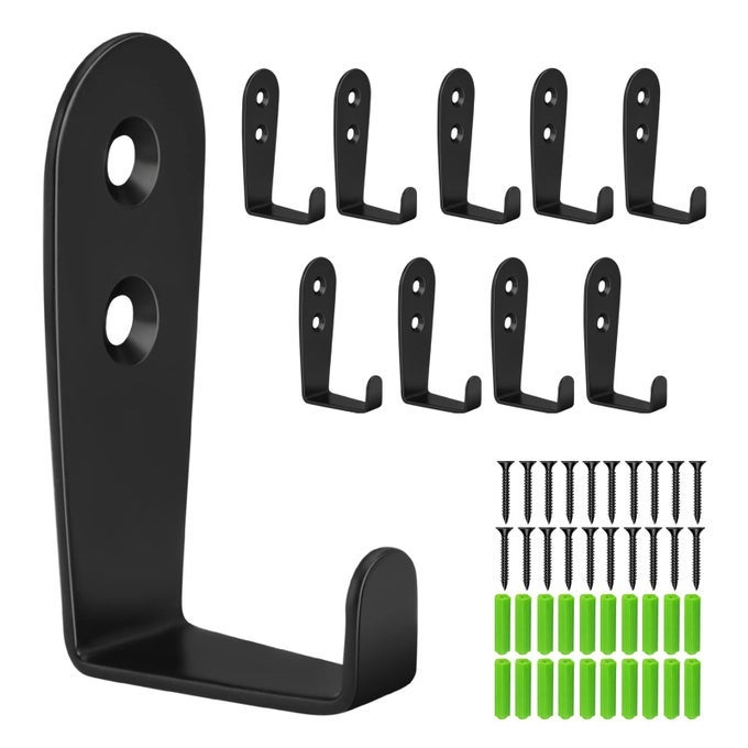 COAT HOOKS FOR WALL HEAVY DUTY OUTDOOR HOOKS FOR HANGING TOWEL NO RUST OUTSIDE TOWEL HOOKS WALL MOUNTED WITH SCREWS AND ANCHOR FOR KEY TOWEL BAGS CUP HAT 10 PACK BLACK