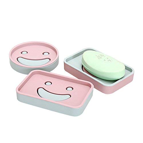 OANGO Smiley Face Double Layer PP Soapbox Soap Holder Smile Dish (Random Color Pink/Blue) (Round) - Image 1