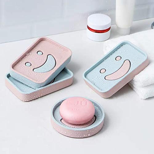 OANGO Smiley Face Double Layer PP Soapbox Soap Holder Smile Dish (Random Color Pink/Blue) (Round) - Image 2