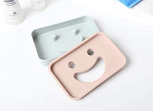 OANGO Smiley Face Double Layer PP Soapbox Soap Holder Smile Dish (Random Color Pink/Blue) (Round) - Image 3