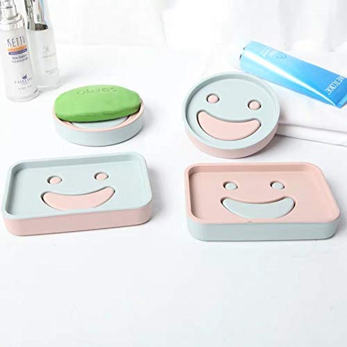 OANGO Smiley Face Double Layer PP Soapbox Soap Holder Smile Dish (Random Color Pink/Blue) (Round) - Image 5