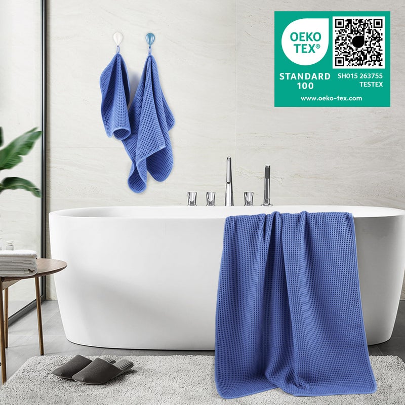 POLYTE 430 GSM Microfiber Quick Dry Lint Free Oversize Bath Towel Set, 6 Piece (Waffle Weave) - Image 3