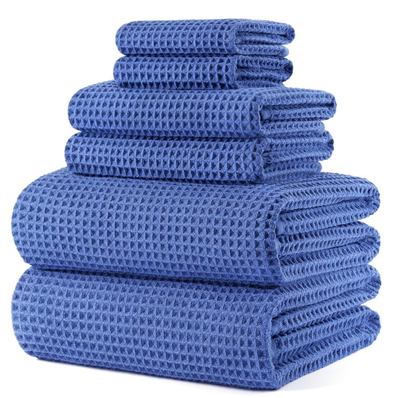 POLYTE 430 GSM Microfiber Quick Dry Lint Free Oversize Bath Towel Set, 6 Piece (Waffle Weave) - Image 1