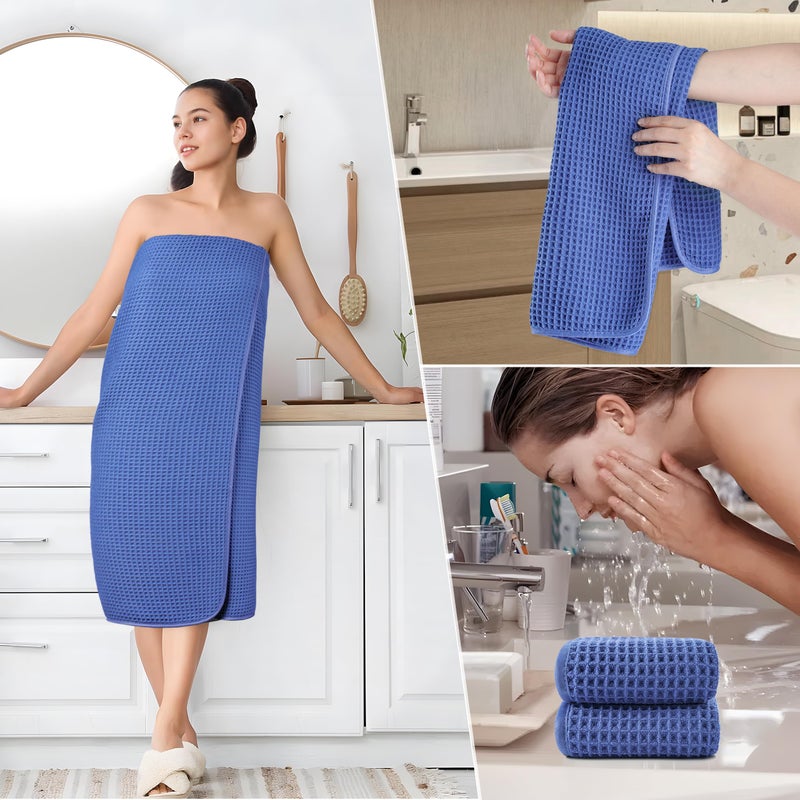 POLYTE 430 GSM Microfiber Quick Dry Lint Free Oversize Bath Towel Set, 6 Piece (Waffle Weave) - Image 5