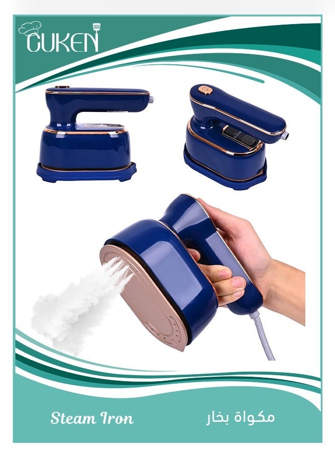 Cuken مكواة بخار صغيرة محمولة للسفر، قوة عالية 1000 وات، محمولة باليد 180¬∞ مكواة قابلة للطي للسفر والمنزل والمسكن الجامعي، باللون الأزرق - Image 1