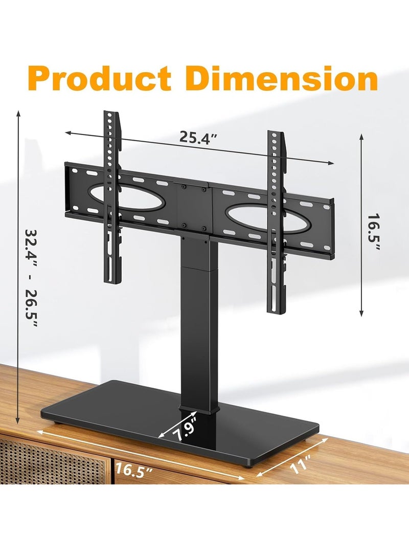 JAJEEK حامل تلفاز عالمي للطاولة، قاعدة حامل تلفاز دوارة لشاشات 37-70 بوصة مسطحة/منحنية، ارتفاع قابل للتعديل، قاعدة زجاجية مقساة، إدارة الأسلاك، VESA 600x400mm، يتحمل حتى 110 رطل - Image 2
