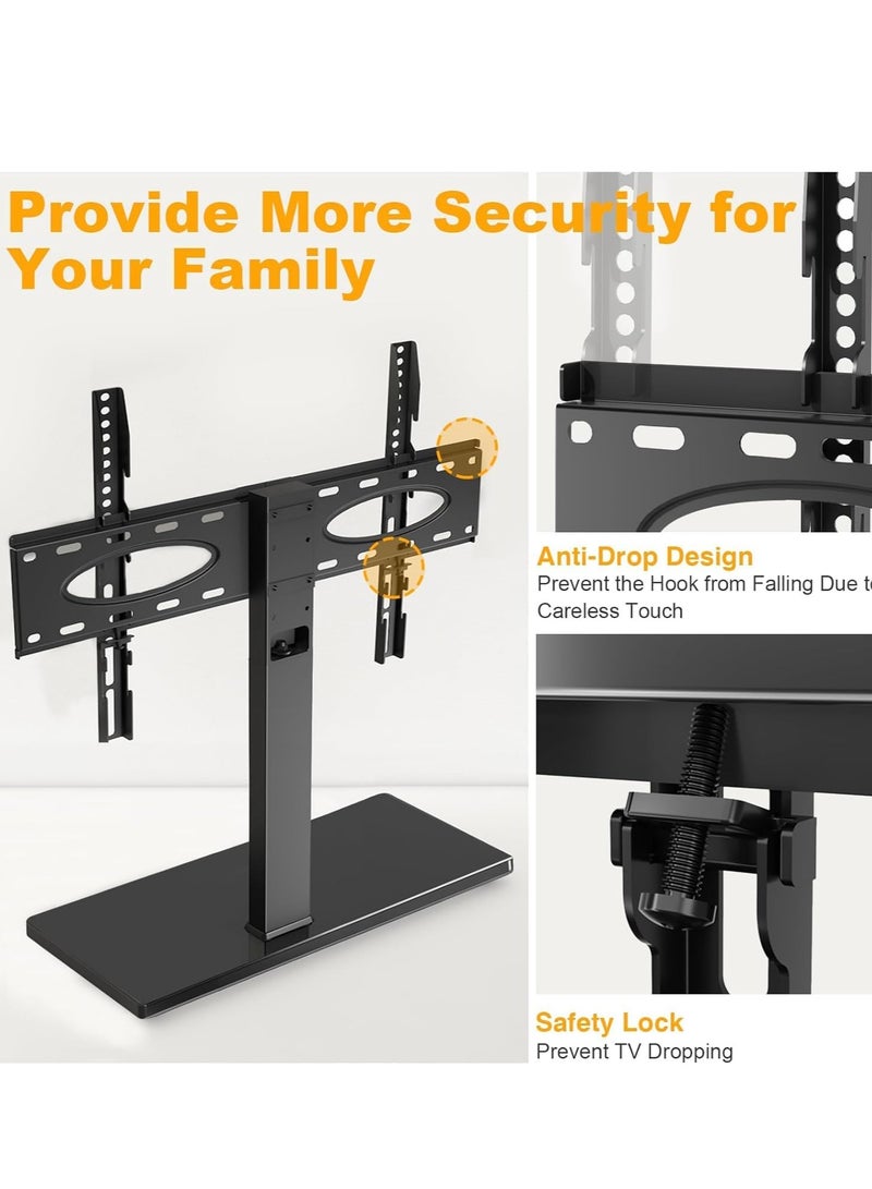 JAJEEK حامل تلفاز عالمي للطاولة، قاعدة حامل تلفاز دوارة لشاشات 37-70 بوصة مسطحة/منحنية، ارتفاع قابل للتعديل، قاعدة زجاجية مقساة، إدارة الأسلاك، VESA 600x400mm، يتحمل حتى 110 رطل - Image 5