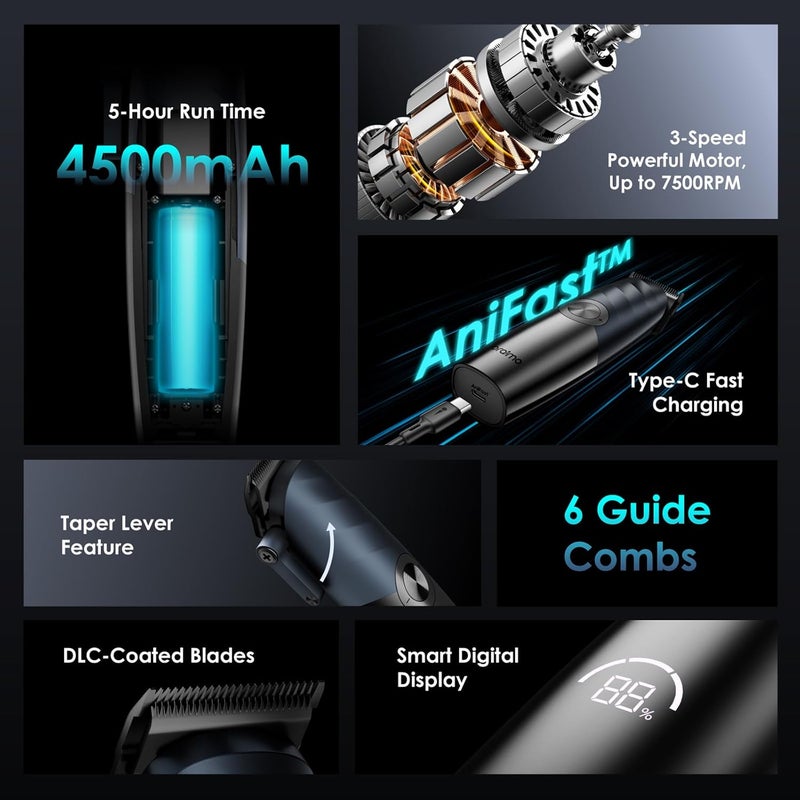 Oraimo Premium Hair Clipper with DLC Coated Blades 7500RPM Motor 5 Hr Runtime 6 Guide Combs and 30 length Settings - Image 4