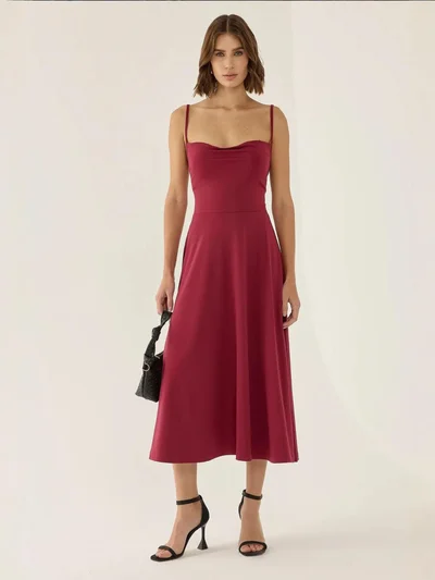 HICCUP A-Line Sleeveless Midi Dress with Cowl Neck
