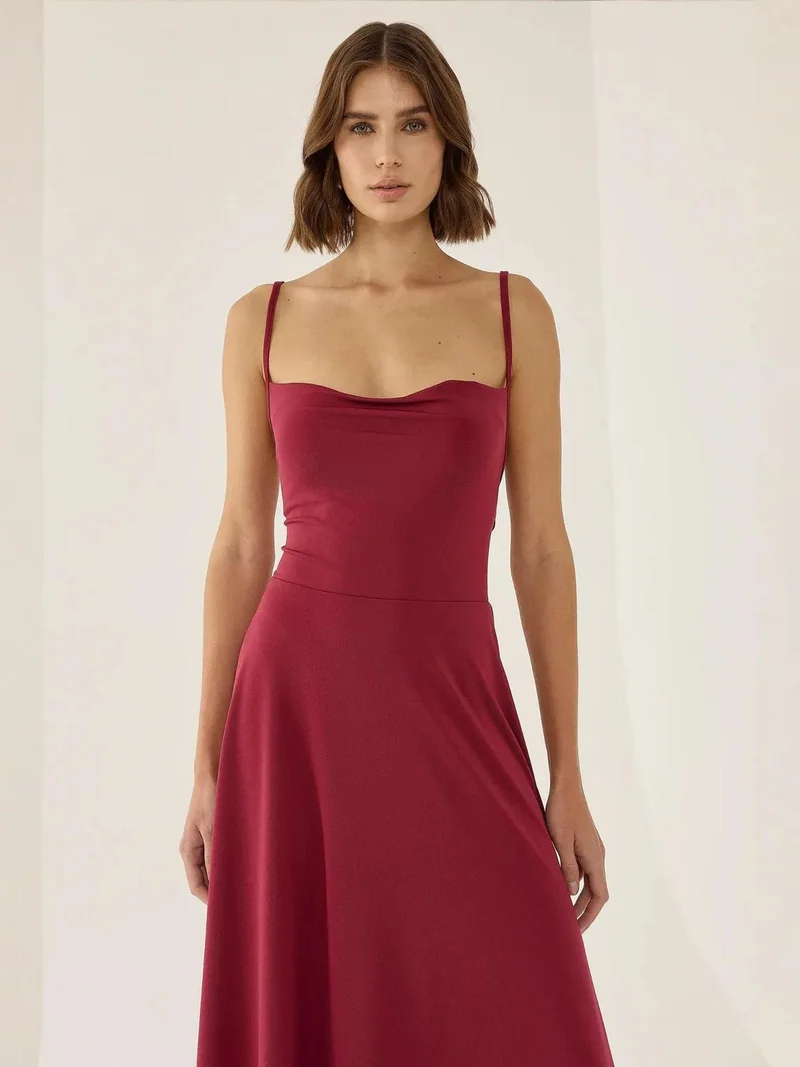HICCUP A-Line Sleeveless Midi Dress with Cowl Neck