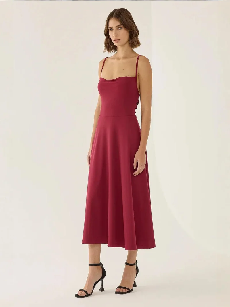 HICCUP A-Line Sleeveless Midi Dress with Cowl Neck