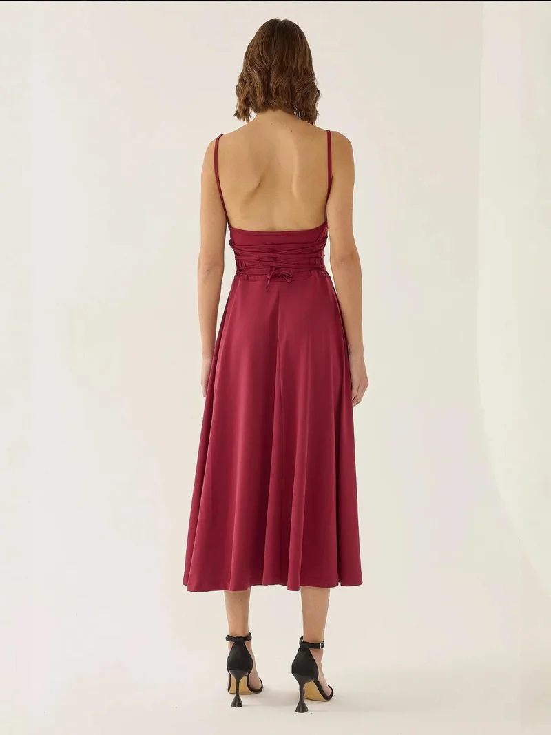 HICCUP A-Line Sleeveless Midi Dress with Cowl Neck