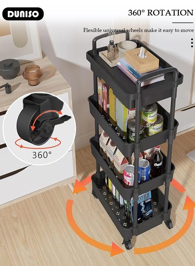 DUNISO 4-Tier Rolling Utility Cart with Drawer, Multifunctional Storage Organizer, Rolling Cart with Plastic Shelf & Metal Wheels,Storage Cart for Kitchen, Bathroom, Living Room, Office  - Image 5