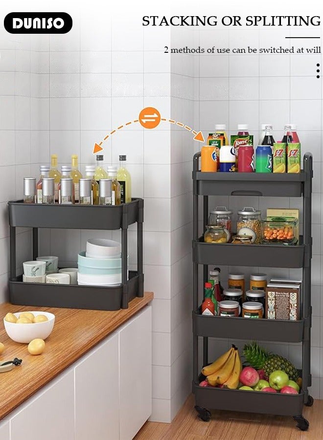 DUNISO 4-Tier Rolling Utility Cart with Drawer, Multifunctional Storage Organizer, Rolling Cart with Plastic Shelf & Metal Wheels,Storage Cart for Kitchen, Bathroom, Living Room, Office  - Image 3