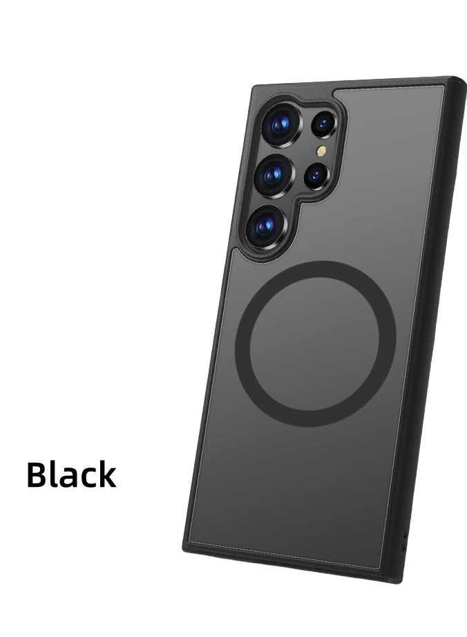 Suitable for the magnetic case of Samsung Galaxy S25 ultra, compatible with MagSafe, semi-transparent matte back shockproof phone case (black)  - Image 1