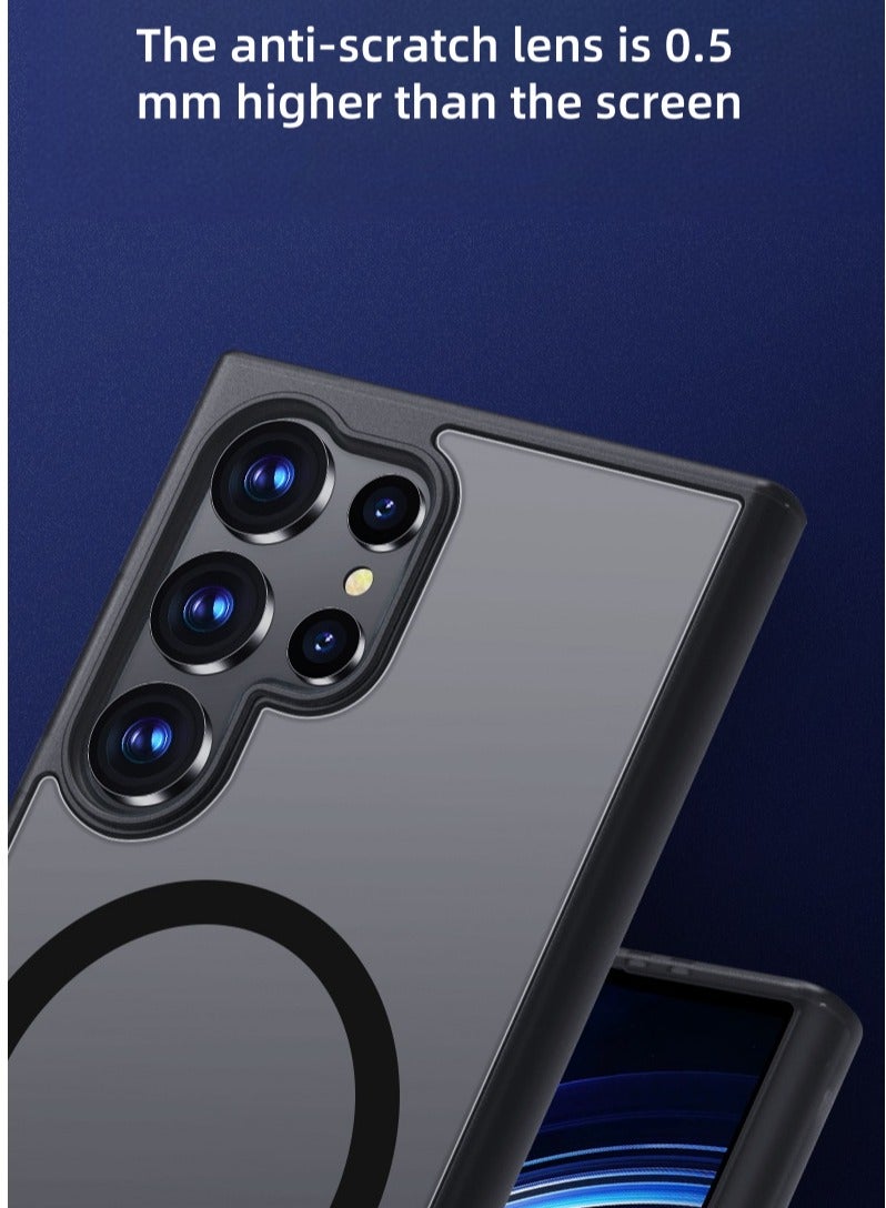 Suitable for the magnetic case of Samsung Galaxy S25 ultra, compatible with MagSafe, semi-transparent matte back shockproof phone case (black)  - Image 5