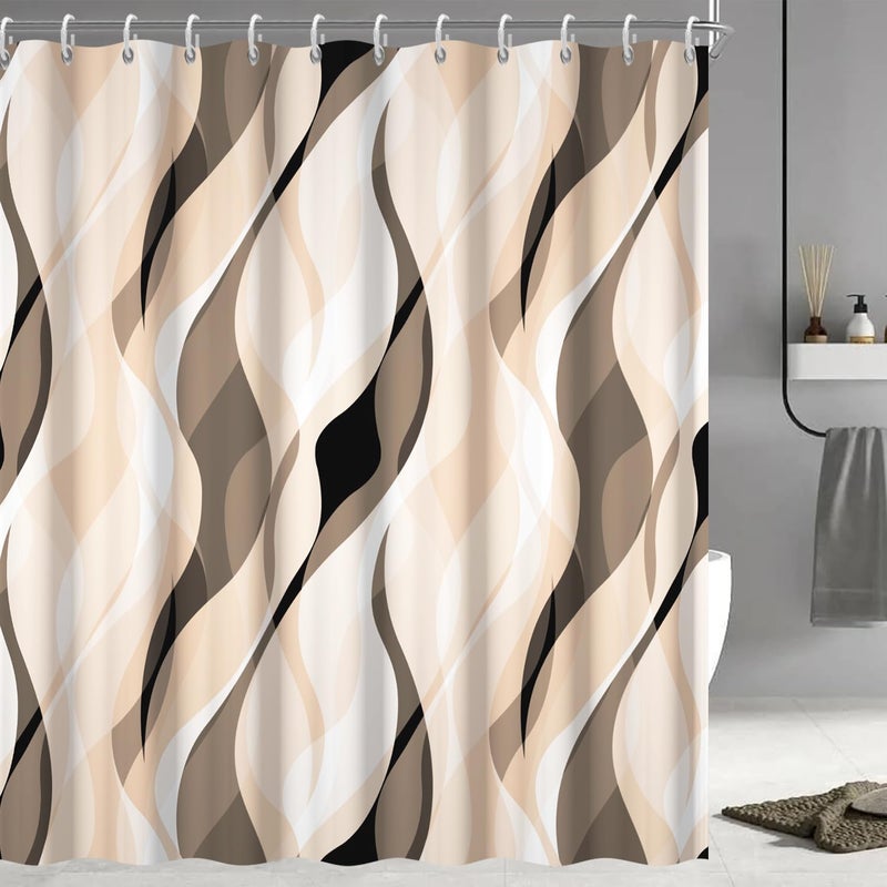 Ruelvth Cream Shower Curtain  Modern Abstract Cream and Grey Striped Shower Curtain Set for Bathroom Waterproof Polyester Shower Curtain with Hooks  72x84 Inch - Image 1